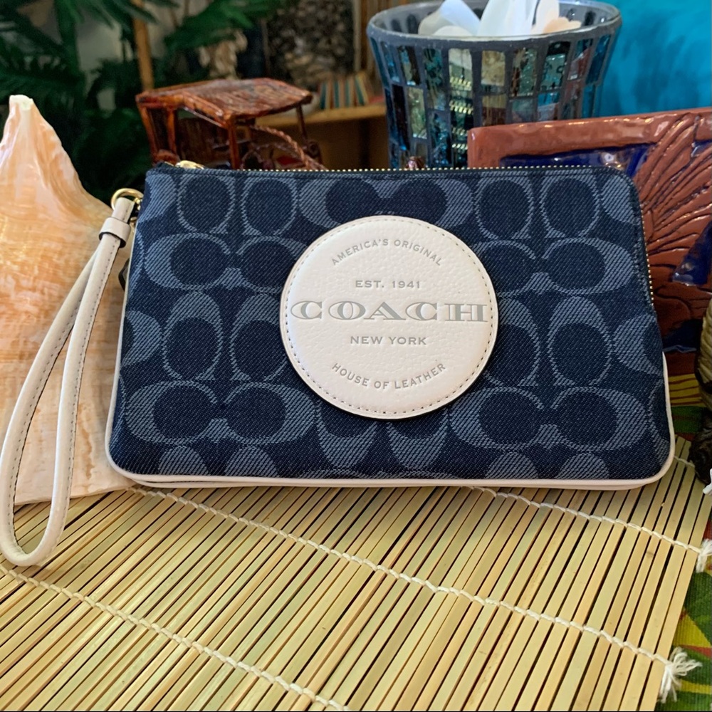Coach Sig Denim Dempsey Double Zip Wristlet